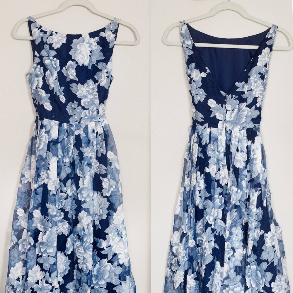 Adrianna Papell floral embroidery evening dress